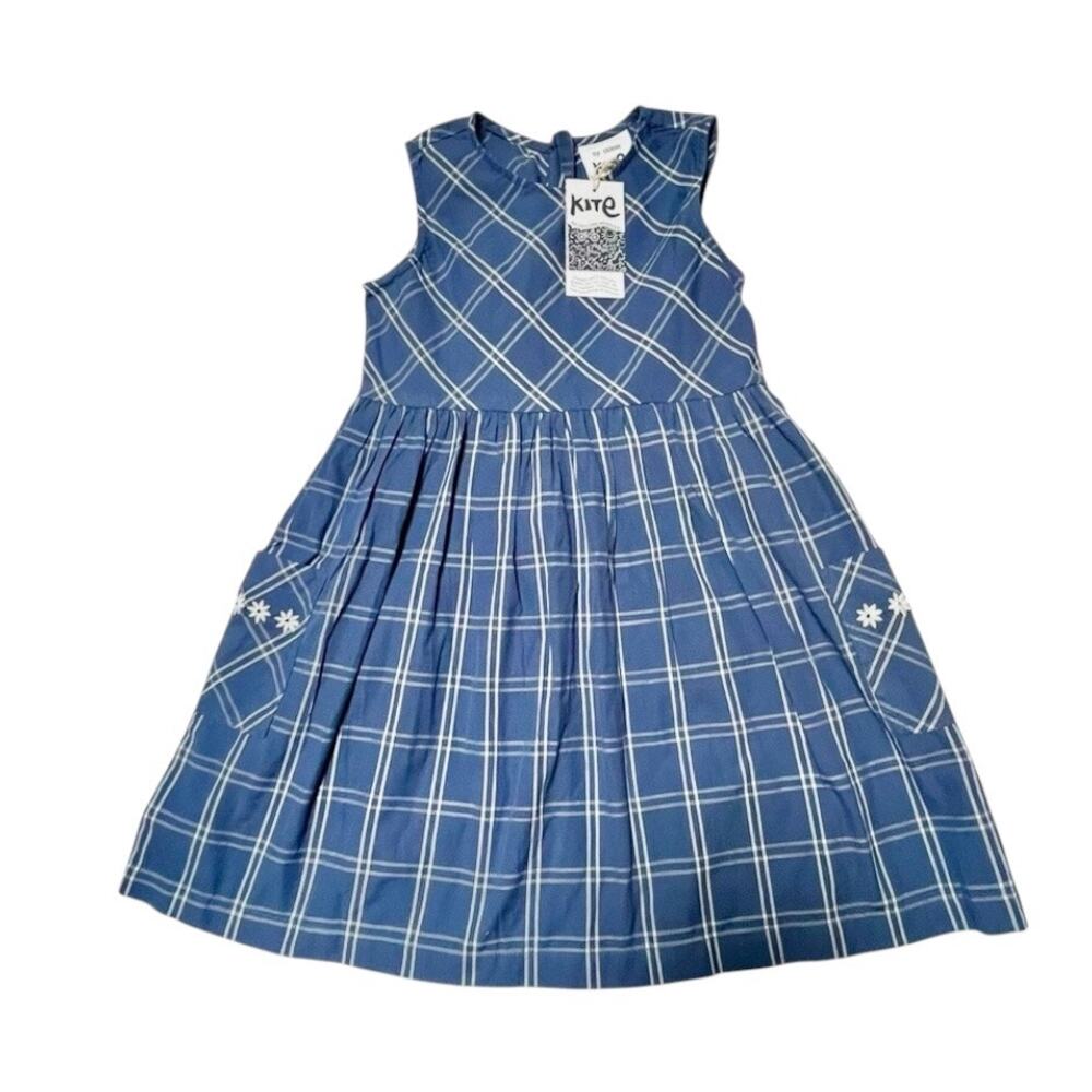 NWT Kite Check Embroidery Organic Cotton Dress Size 5